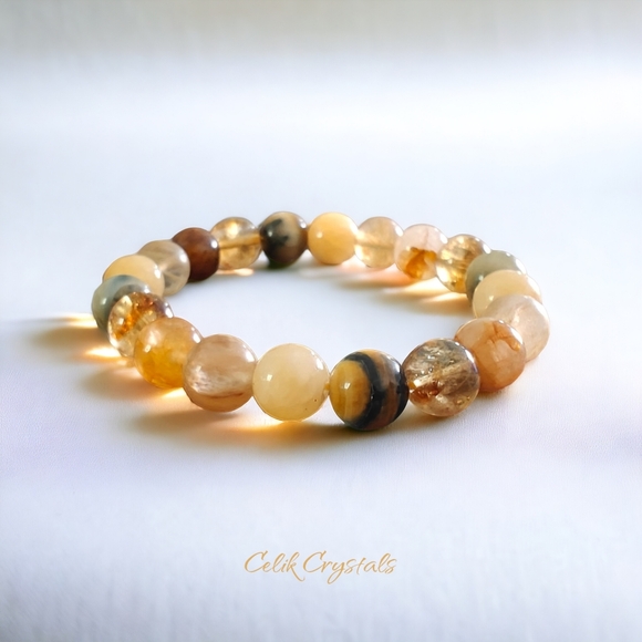 Jewelry - Citrine Bracelet with 10mm Beads and Other Natural Stones Unisex